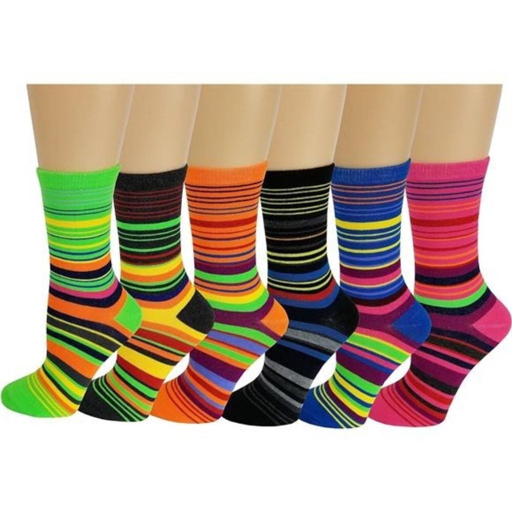 Women Stretchy Novelty Crew Colorful Fancy Crazy Design Soft Socks 6 Pairs